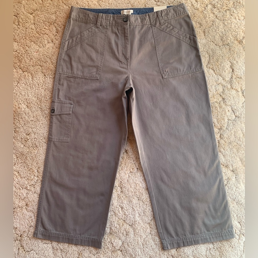 $6 SALE!! NWT VANHEUSEN 100% COTTON TWILL HI-RISE PEWTER-GRAY CAPRI PANTS 14